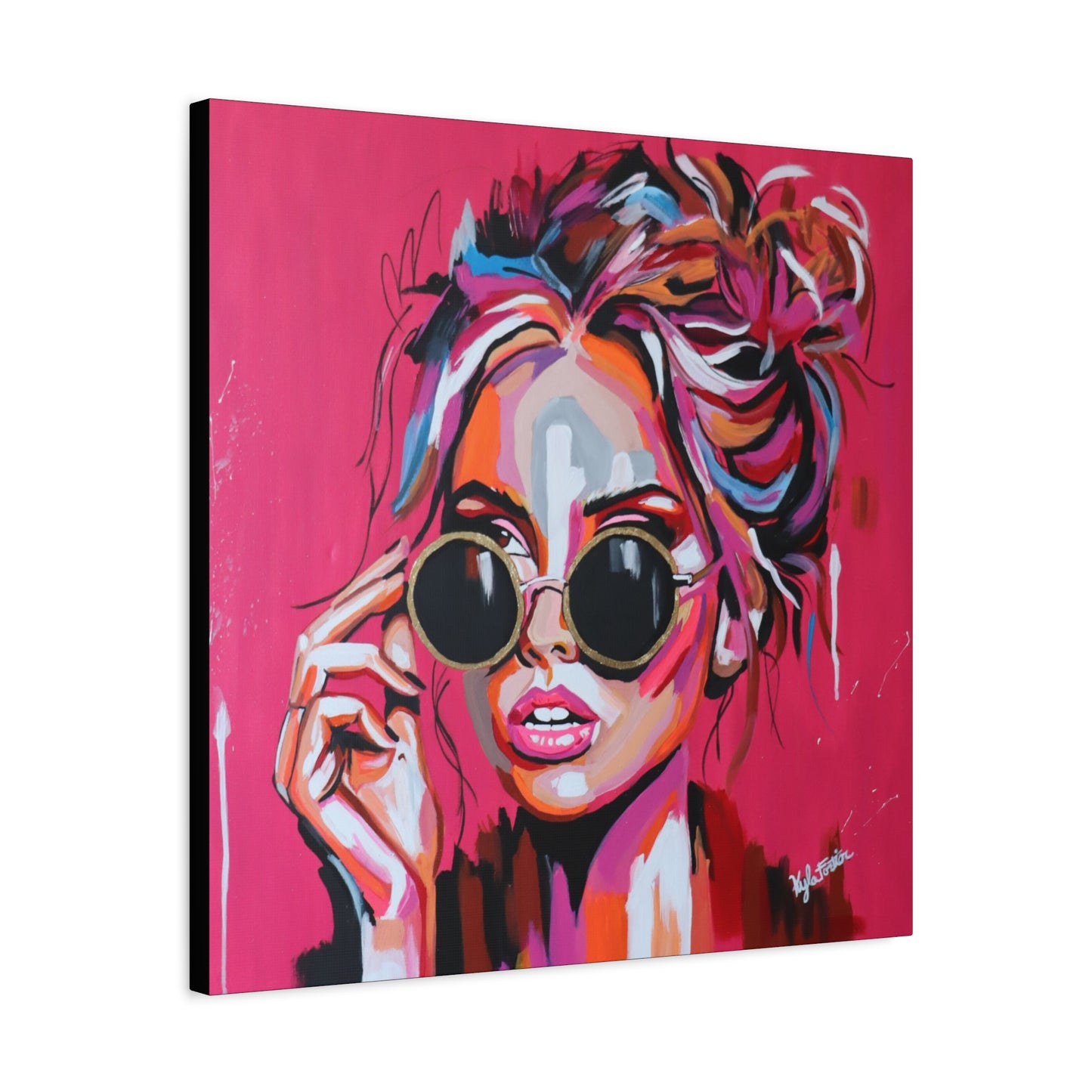 Rebel Glow Art Canvas Print - Chic Woman in Sunglasses