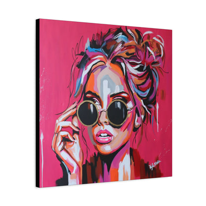 Rebel Glow Art Canvas Print - Chic Woman in Sunglasses