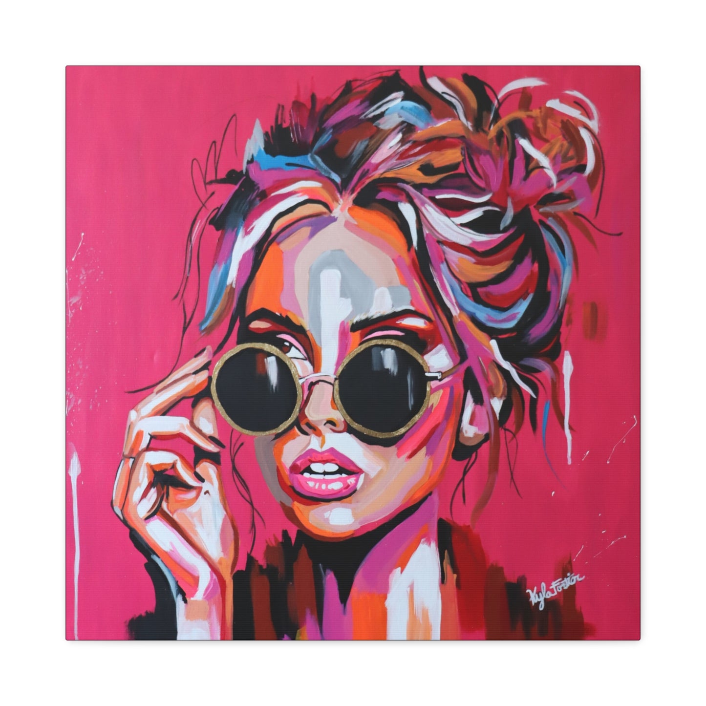 Rebel Glow Art Canvas Print - Chic Woman in Sunglasses