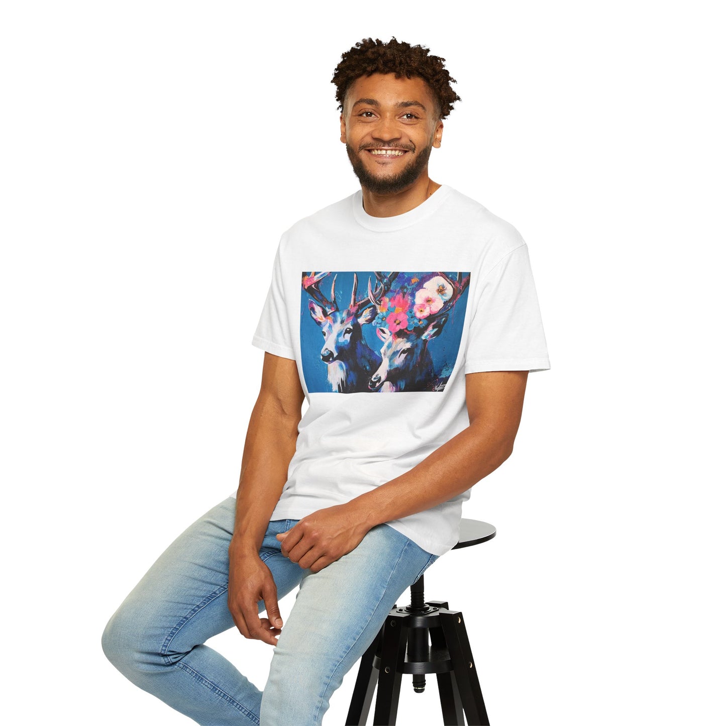 Floral Deer Vibe Unisex T-Shirt - Colorful Artistic Design