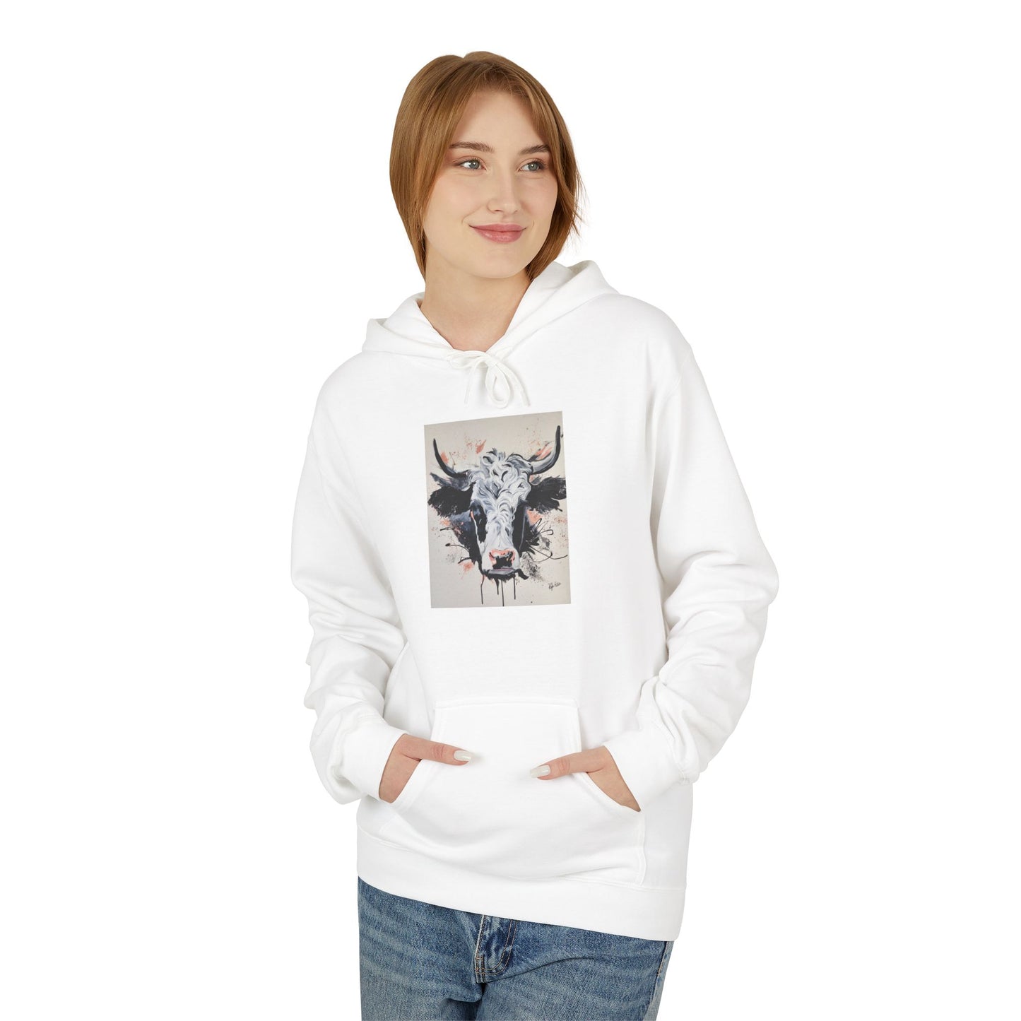 Artistic Bull Head Hoodie - Unisex Midweight Fleece, Perfect for Casual Wear