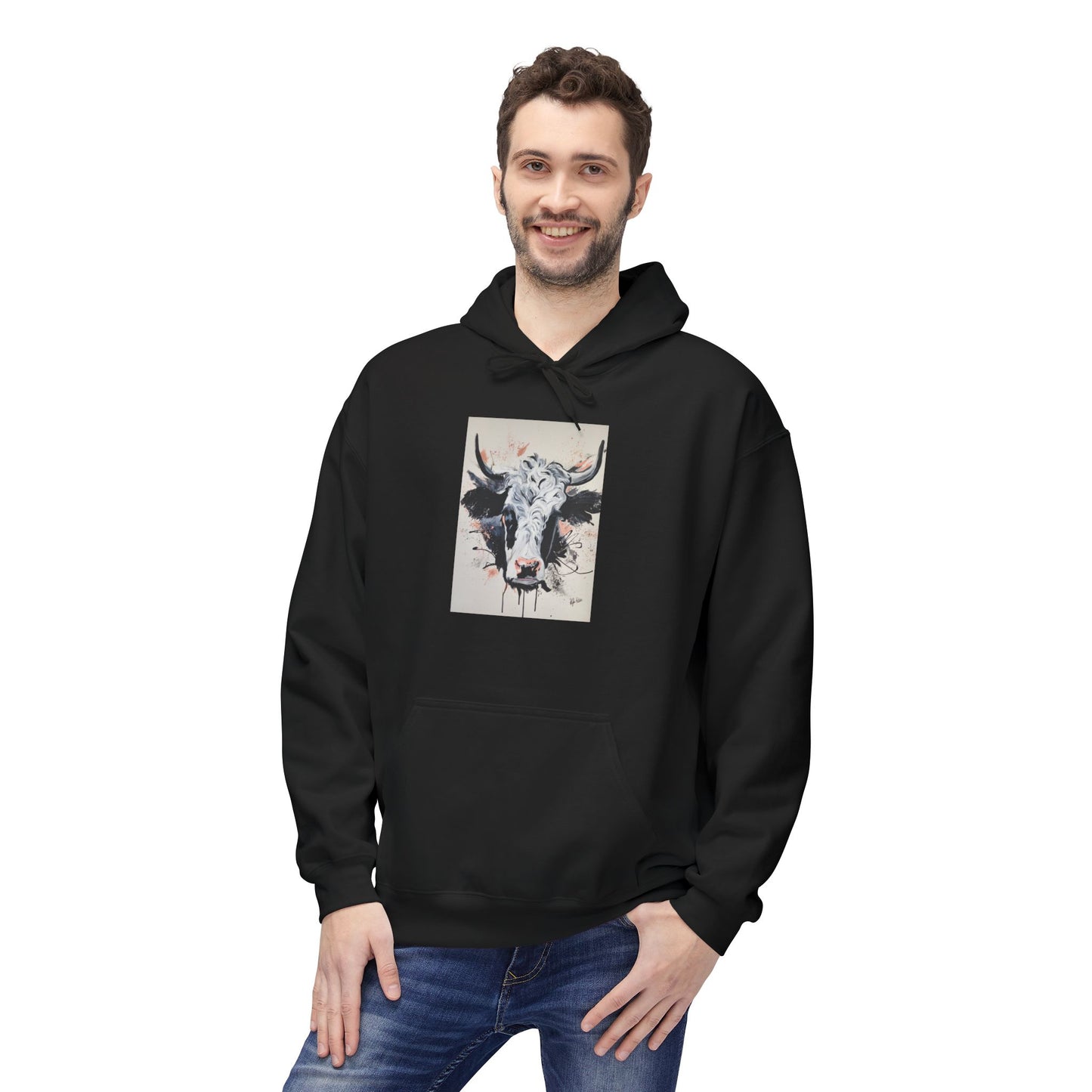 Artistic Bull Head Hoodie - Unisex Midweight Fleece, Perfect for Casual Wear