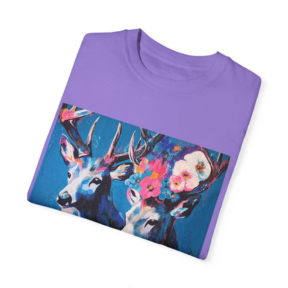 Floral Deer Vibe Unisex T-Shirt - Colorful Artistic Design