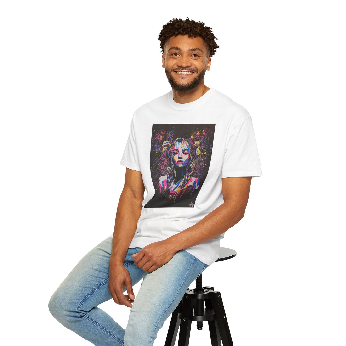 Vibrant Art Tee - Unisex Garment-Dyed T-shirt with Colorful Graffiti Design