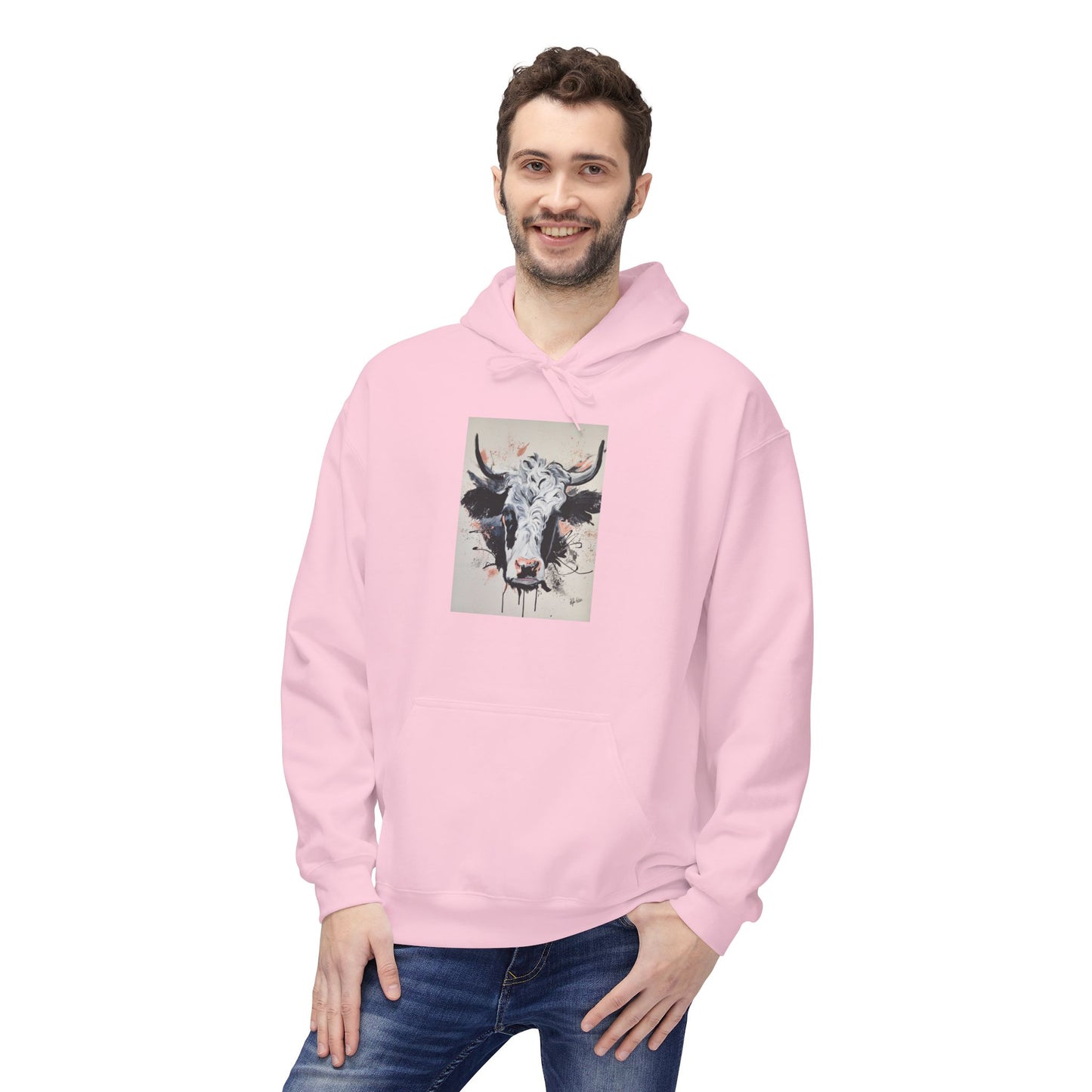 Artistic Bull Head Hoodie - Unisex Midweight Fleece, Perfect for Casual Wear