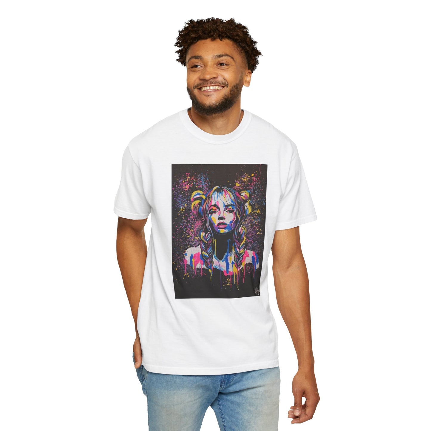 Vibrant Art Tee - Unisex Garment-Dyed T-shirt with Colorful Graffiti Design