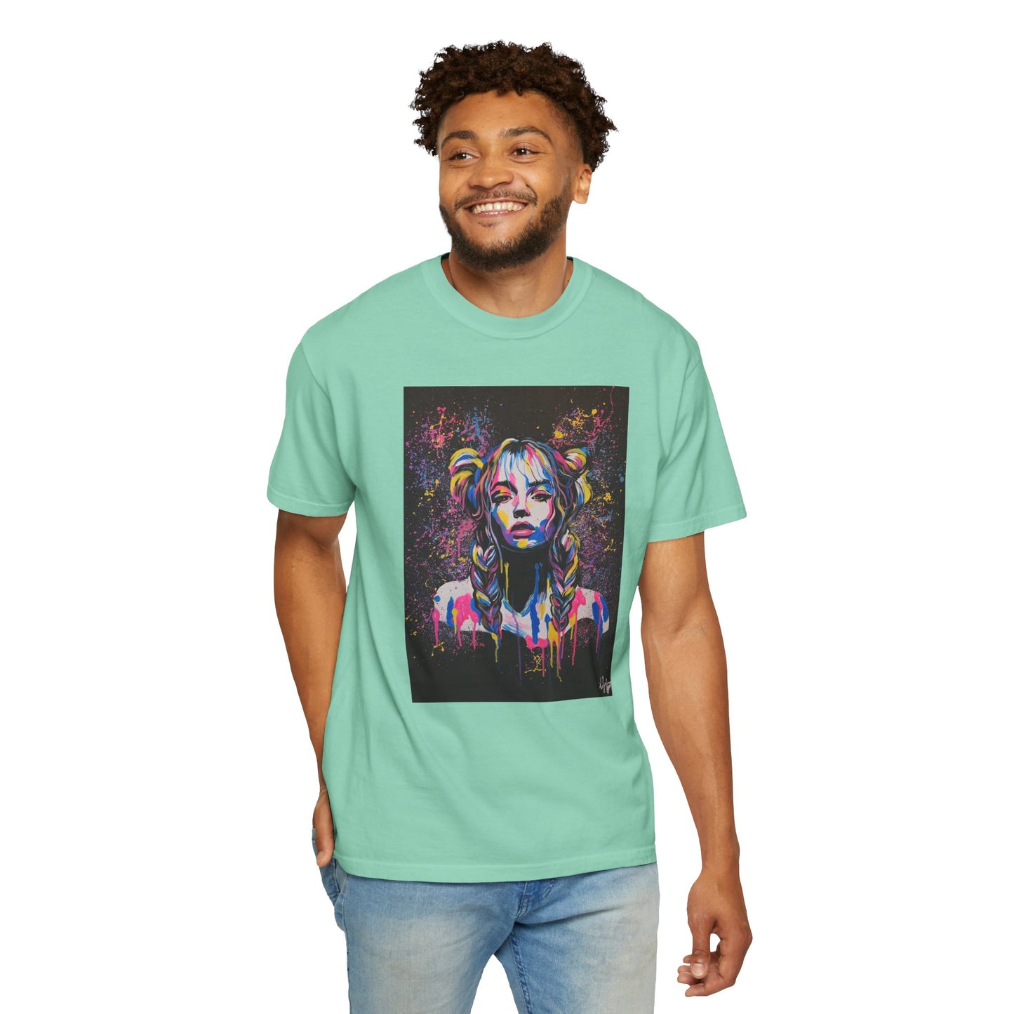 Vibrant Art Tee - Unisex Garment-Dyed T-shirt with Colorful Graffiti Design