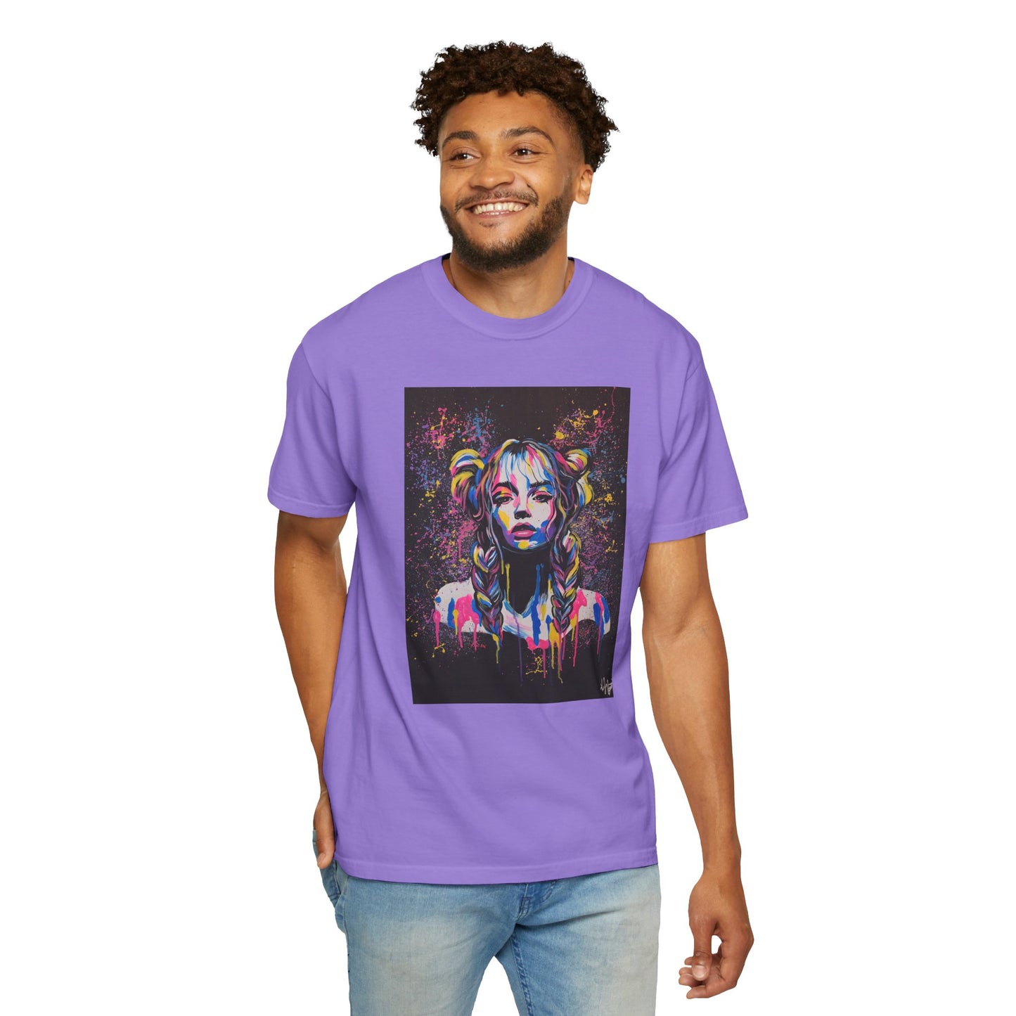 Vibrant Art Tee - Unisex Garment-Dyed T-shirt with Colorful Graffiti Design