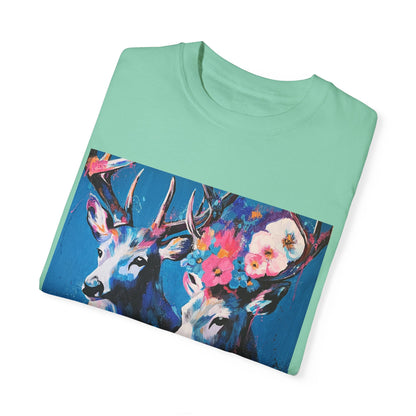 Floral Deer Vibe Unisex T-Shirt - Colorful Artistic Design